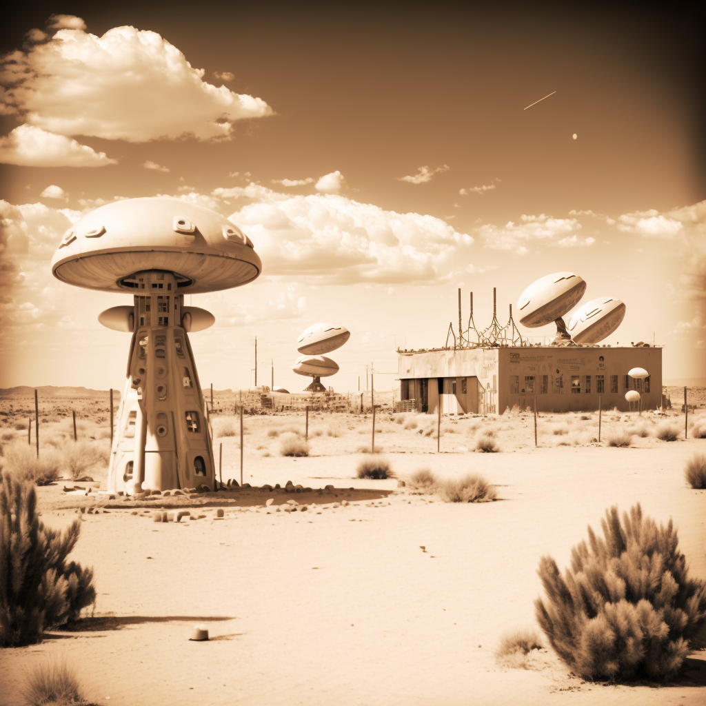 an old photograph of a military base like area 51 in the desert