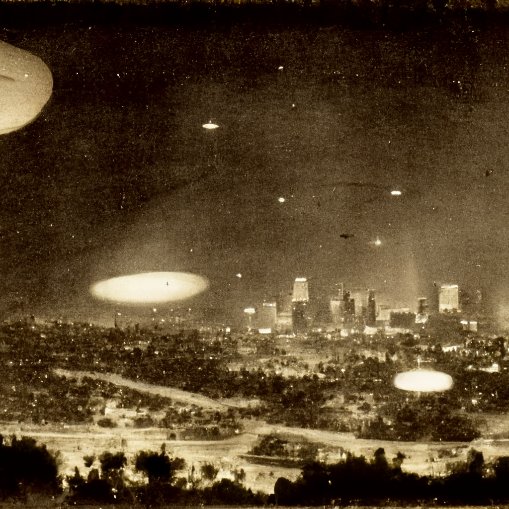 old photo of UFOs raiding Los Angeles