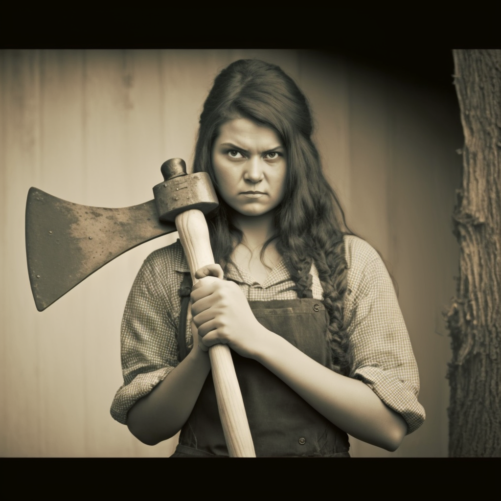 old photo of lizzie border-like girl holding an axe