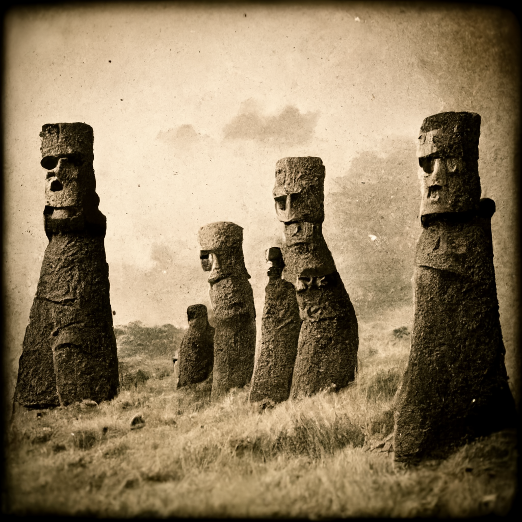 old photo of the moai statues of Easter Island