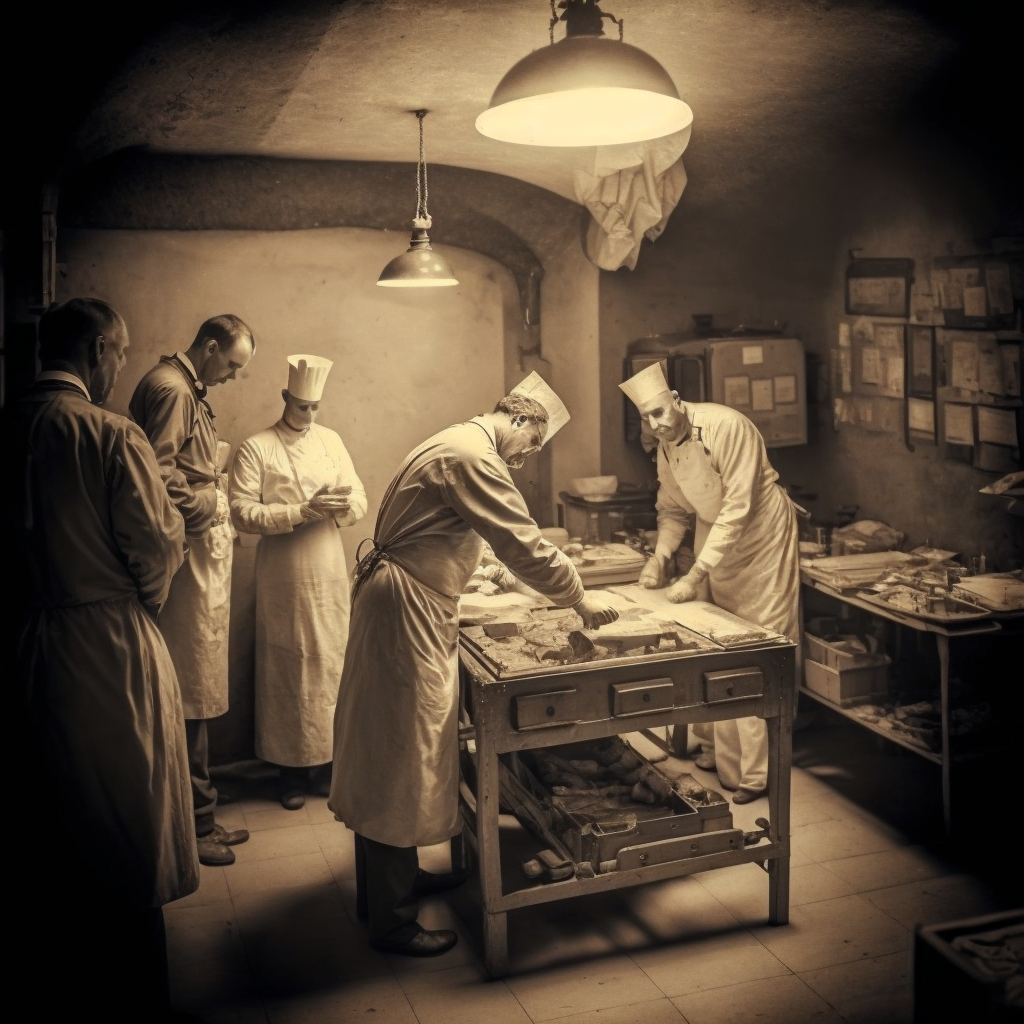 an old photo of a bunch of doctors doing an autopsy