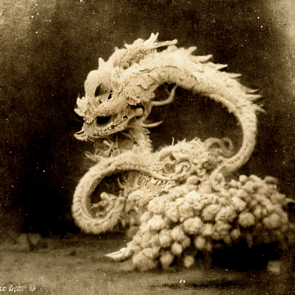 an old photo of a Chinese dragon