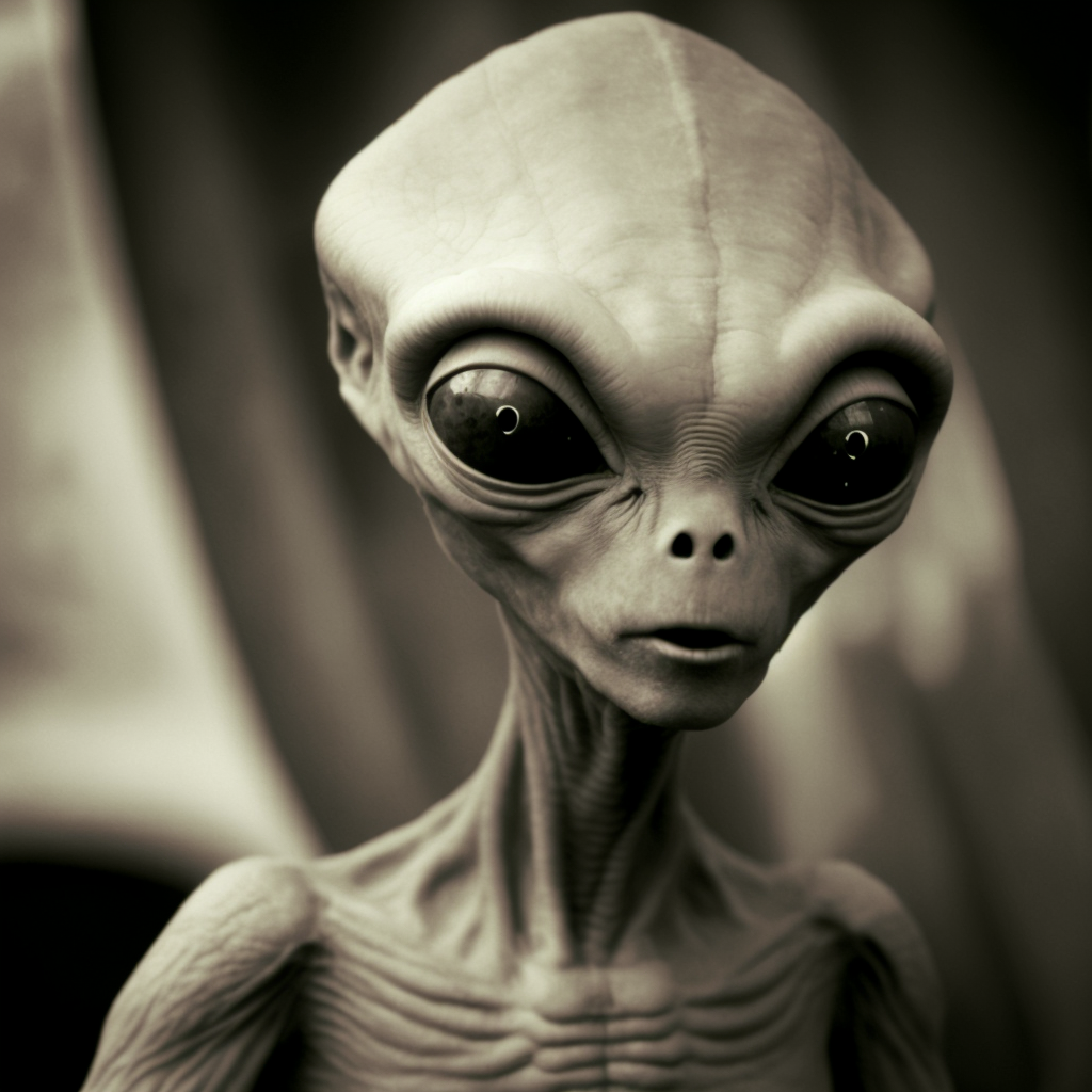 an old photo of an area 51 grey alien