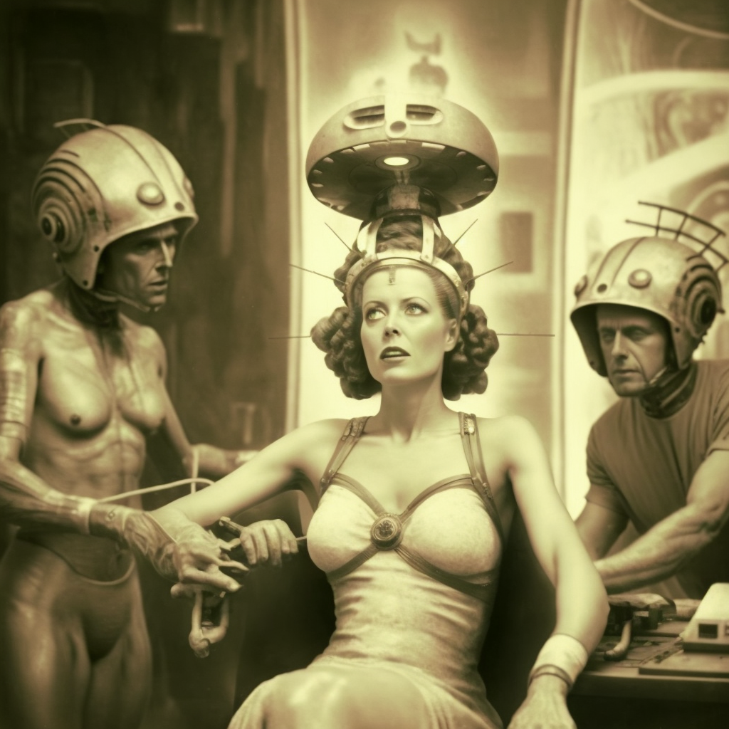 an old photograph of a woman like betty hill getting operated on by aliens