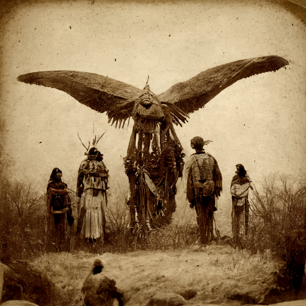 an old photograph of native americans witnessing a thunderbird