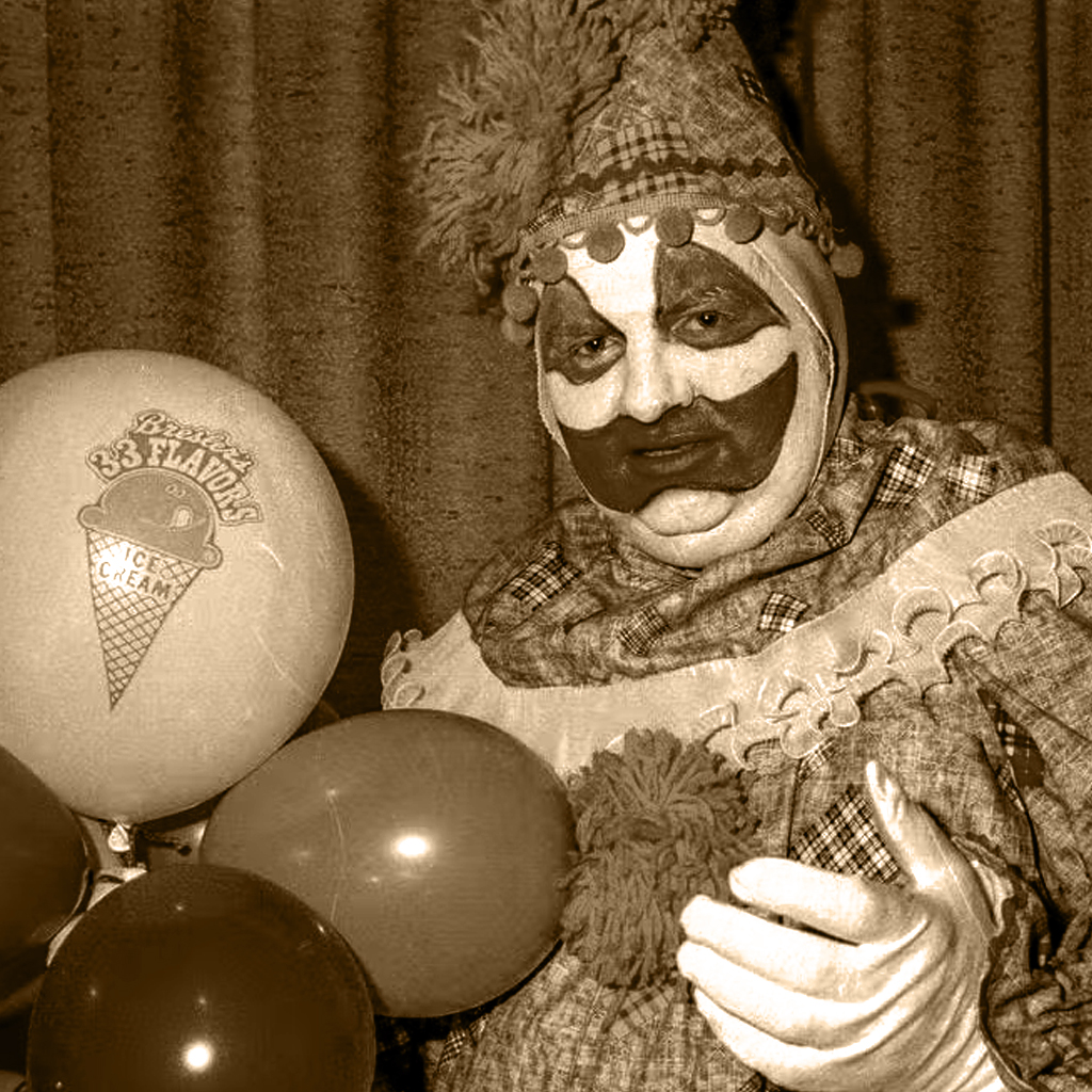 an old photo of john wayne gacy as a clown