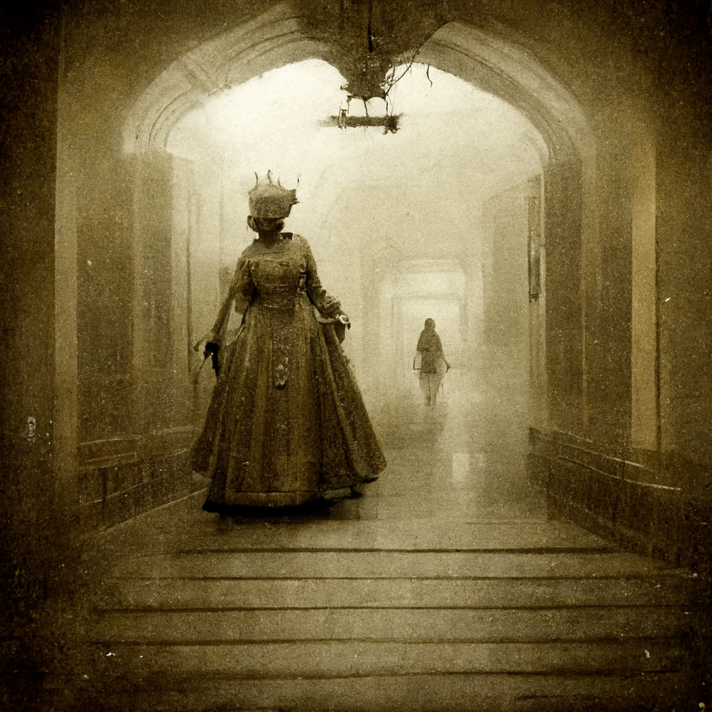 old photo of The Ghost of Anne Boleyn wandering the halls