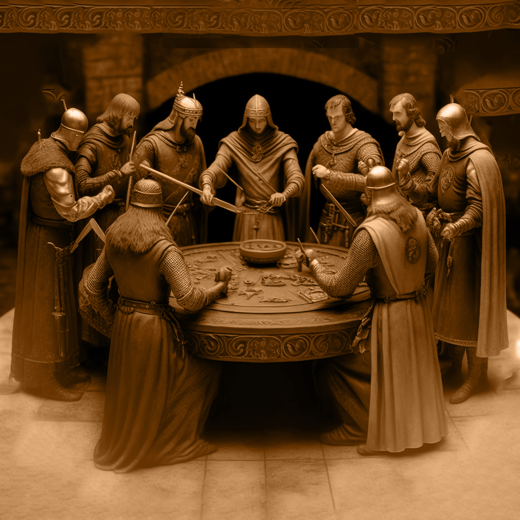 an old photo of King Arthur and the round table