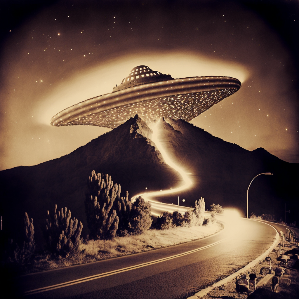 an old photo of a ufo zig zaging